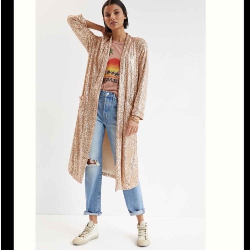 Stunning 🤩 Anthropologie BB Dakota Rose Gold Long Sequin duster
